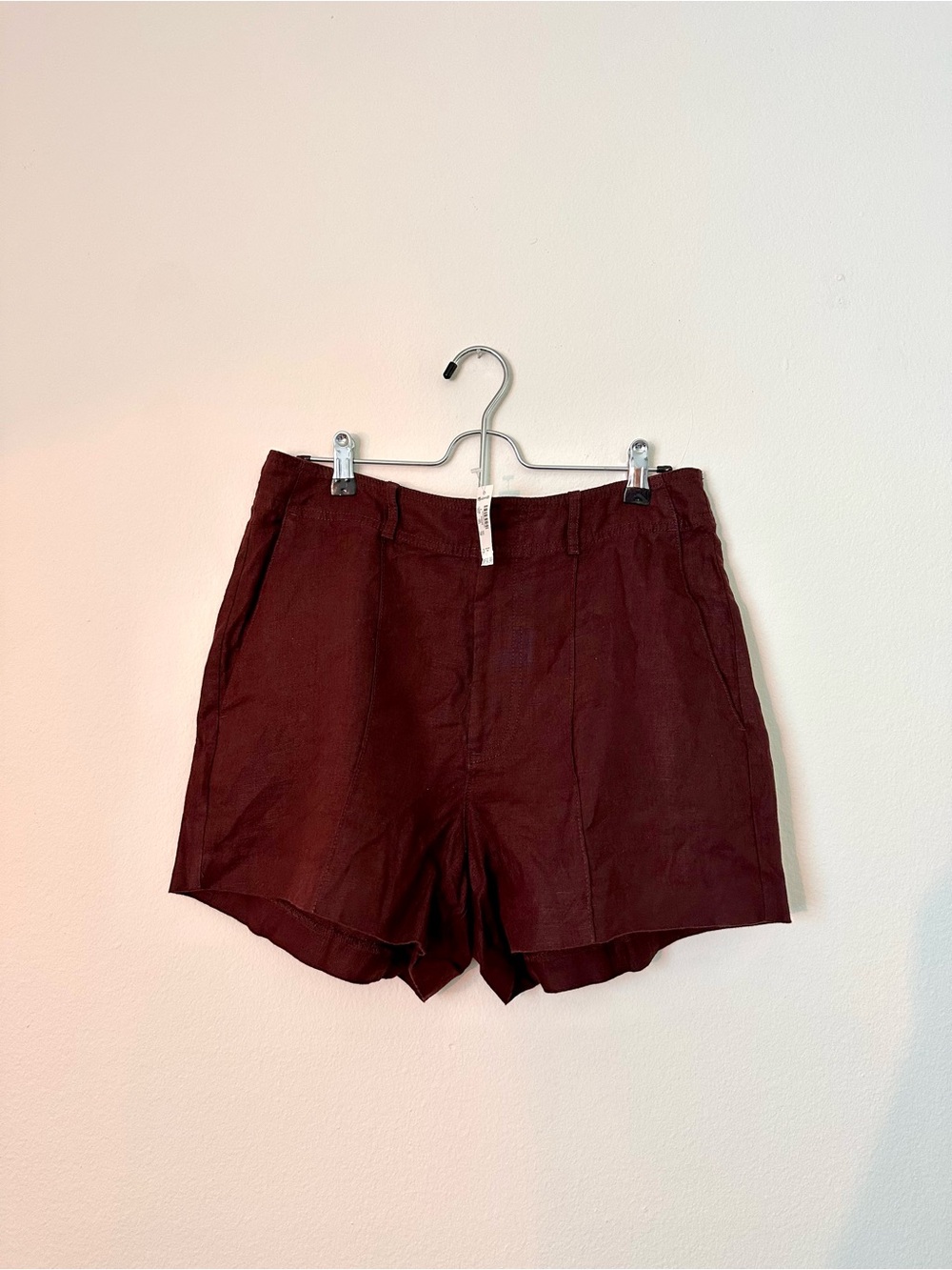 Madewell Women's Maroon High-Rise Linen Shorts